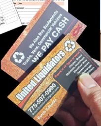 Printed business cards for United Liquidators